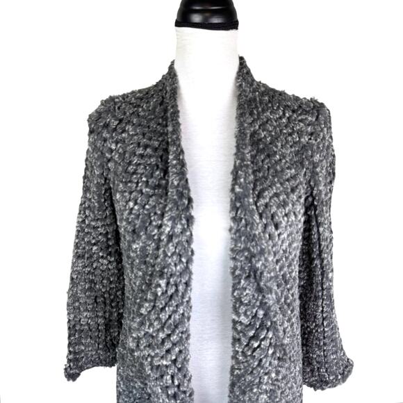Dolce Cabo Gray Soft Faux Fur 3/4 Sleeves Open Cardigan Layering Coatigan - Picture 8 of 16